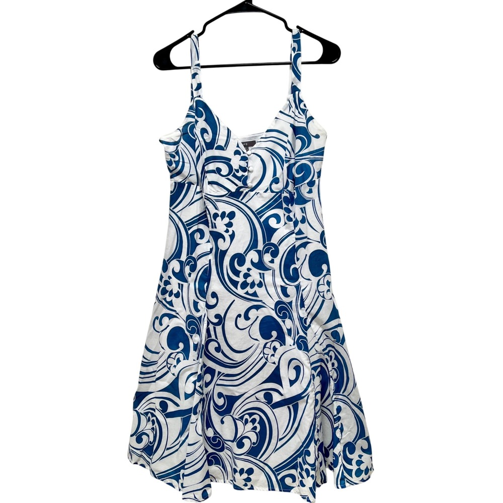Apt 9 Womens Blue White Abstract Swirl Cotton Fit Flare Sundress Size‎ 14